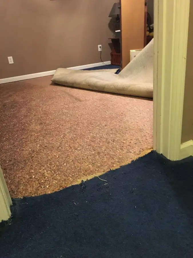 Carpet pad removal revealing water damage during Drying & Dehumidification in Summerville